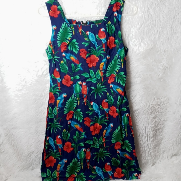 Vintage Hawaiian Dress Parrot Size 8 - Picture 3 of 4